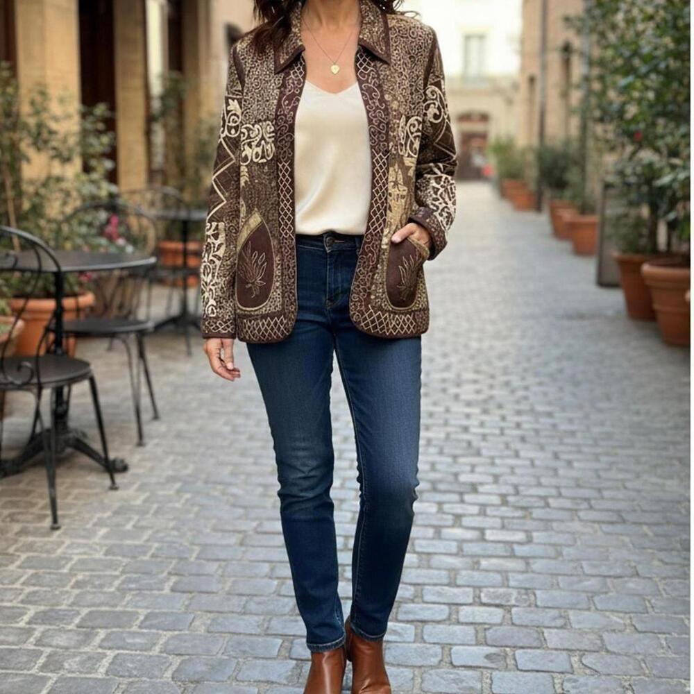 Draper's & Damon's Women's Patchwork Pattern Jacket Brown Size P Large
